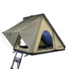 LD TMON Clamshel Aluminum Hard Shell Roof Top Tent - 2 Person Capacity, Tan Body & Green Rainfly